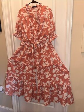 Pink  Floral Smocked Tiered Jumpsuit